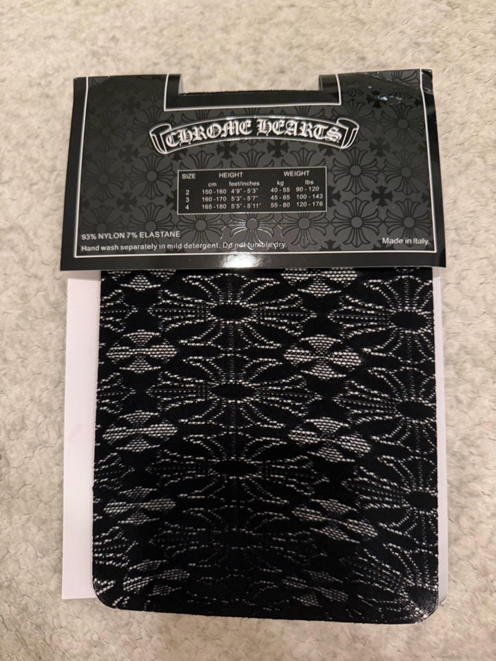 Chrome Hearts Black and Silver Lace Pattern Tights